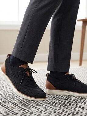 Velocity Black Knit Sneakers with Brown Trim